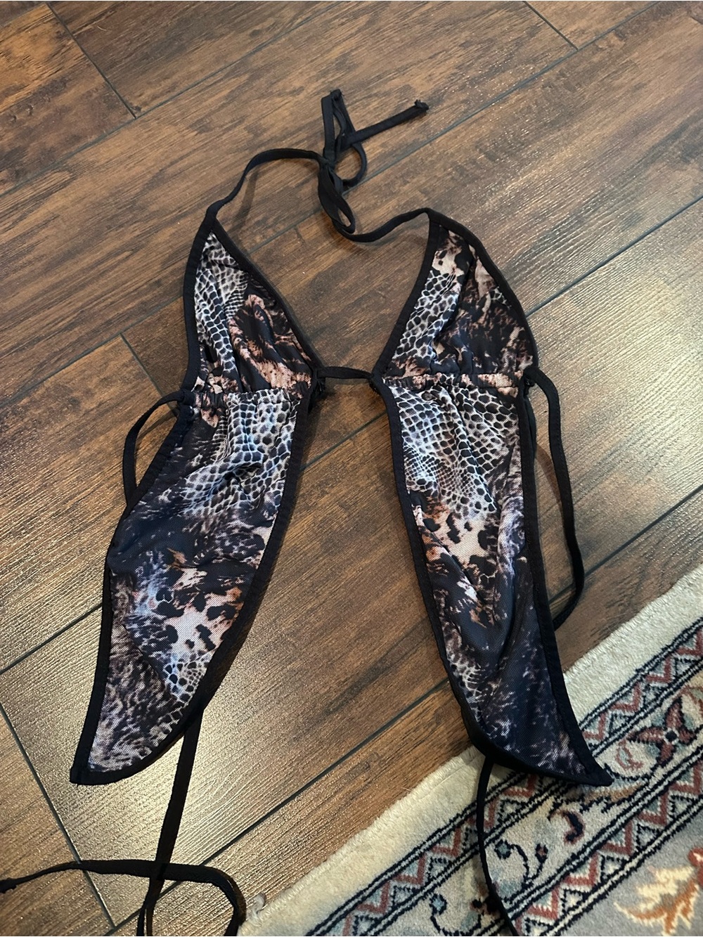Edikted Sheer Animal-Print Triangle Bralette - Black & Brown